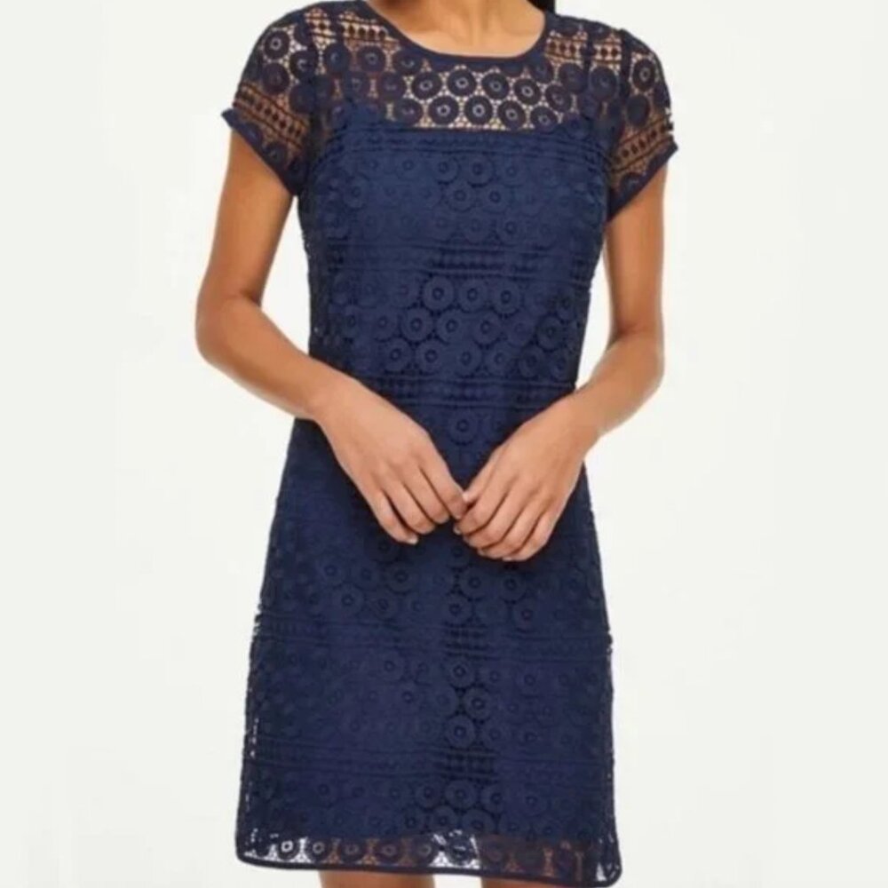Loft Sheer Navy Lace Shift Dress with Matching Slip - Size 0